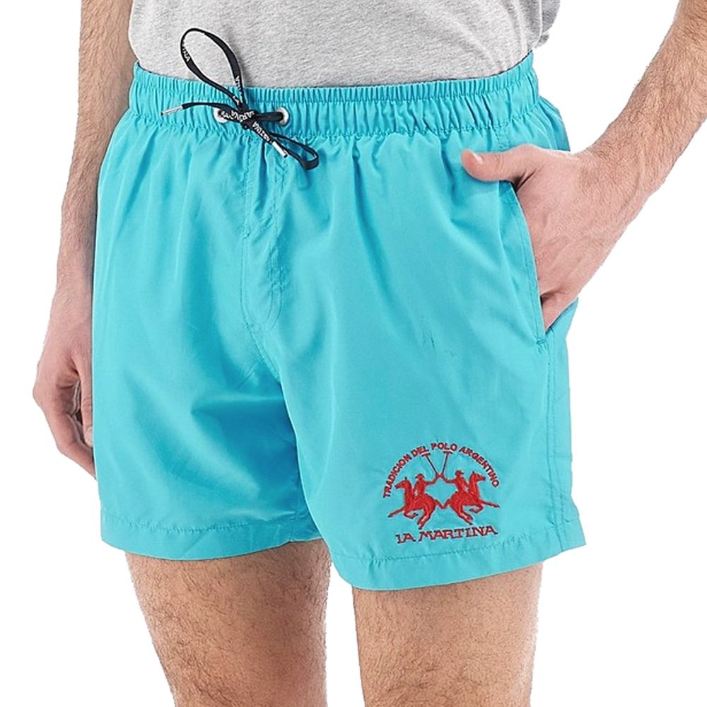 Blue Polyester Men Swimwear