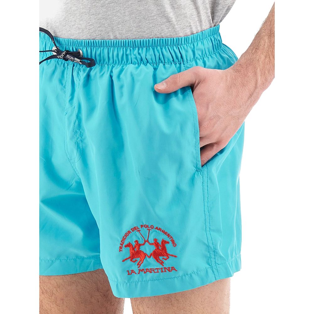 Blue Polyester Men Swimwear